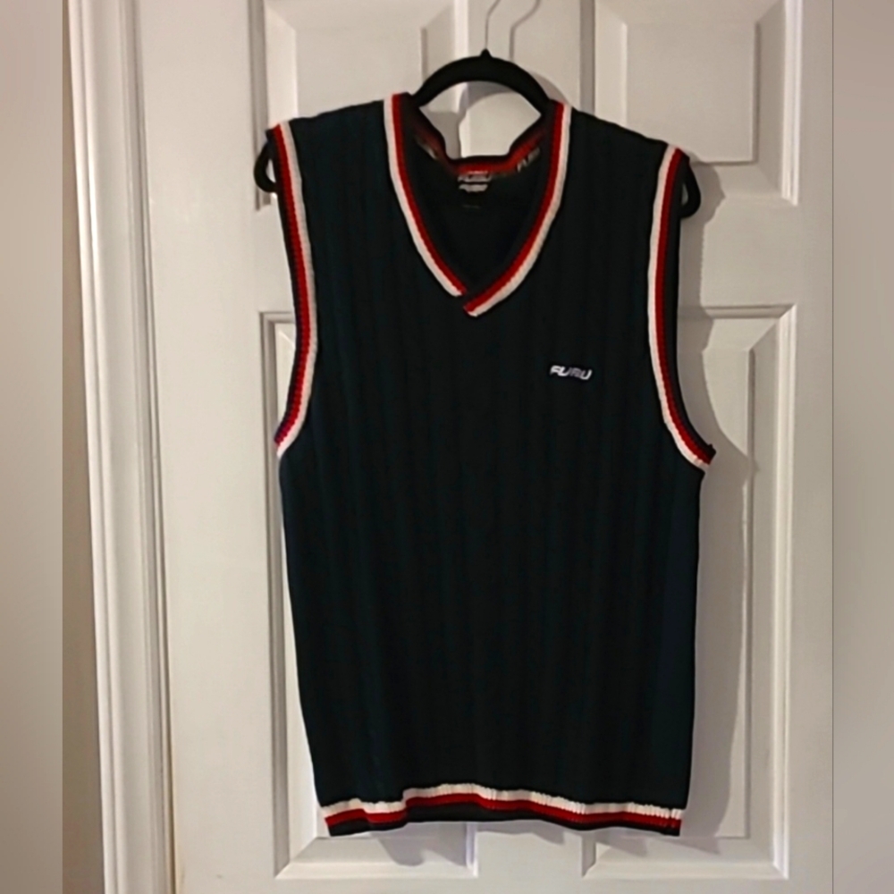 Vintage Fubu Cable Knit Sweater Vest Blue Red White Men’s Size XL